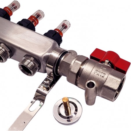 Valvola del collettore per riscaldamento a pavimento con innesto per termometro - Nordic Tec 6 vie
