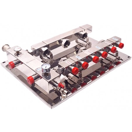 compensatore-collettore 3 vie + termometri e manometro pompe 130 mm