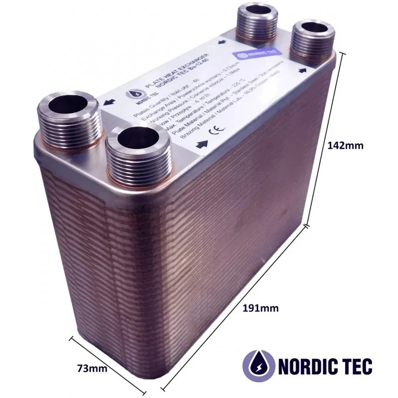Anelli Acciaio Inox Scambiatore Di Calore Nordic Tec Ba-12-30 | Acciaio Inox 316L | 30 Piastre 65 KW | 3/4'' Connessioni Scambiatore Riscaldamento