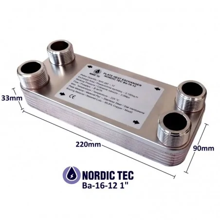 Scambiatore di calore NORDIC TEC Ba-16-12 1" dimensioni