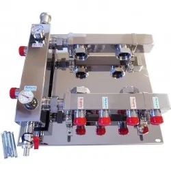 Separatore idraulico-collettore a 2 vie + termometri e manometro | 130 mm