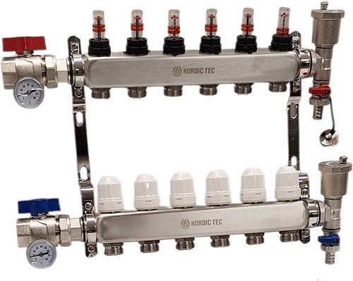 collettore riscaldamento 6 vie Acciaio INOX Nordic Tec IT8