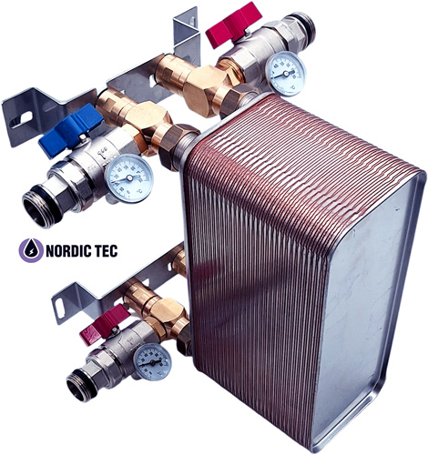 scambiatore di calore montato con valvole e kit di fissaggio Nordic Tec IT6